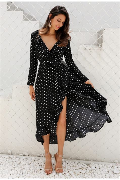 long sleeve black polka dot dress